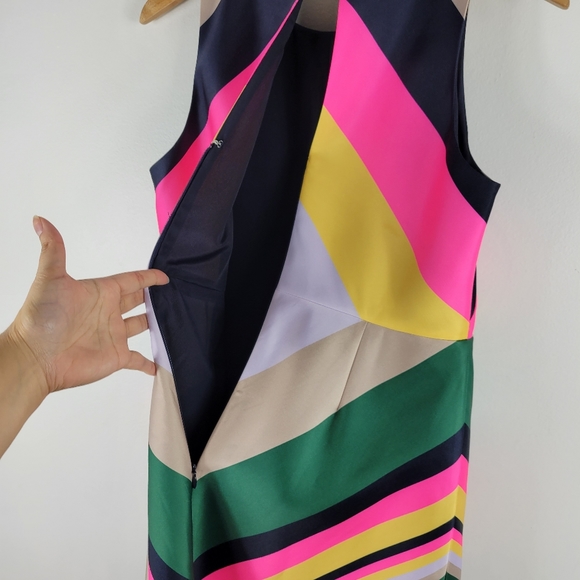J.Crew Collection Pop Stripe Chevron Rainbow Sleeveless Keyhole Sheath Dress - Picture 10 of 14